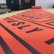 All over branding of 6 metre awning valance for Byron burger restaurant chain. Logo printed in black on to orange acrylic canvas. Printing by Parker Masters Ltd.