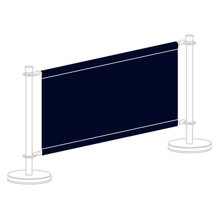 Replacement Café Barrier Banners made in R-174 Abismo/Navy Blue Acrylic Canvas Café barrier banners made from Recasens acrylic canvas are banners designed for use in cafes, restaurants, and other similar establishments.