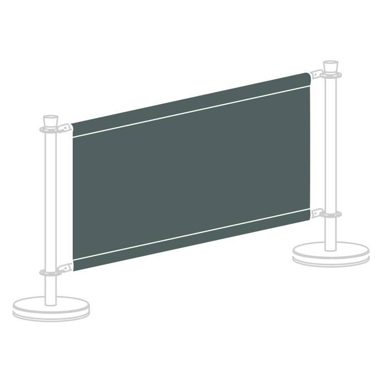 Replacement Café Barrier Banners made in R-198 Niquel/Nickel Acrylic Canvas Café barrier banners made from Recasens acrylic canvas are banners designed for use in cafes, restaurants, and other similar establishments.