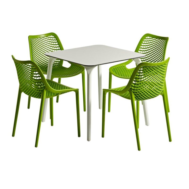 Includes: ZA.217C - AIR Side Chair - Tropical Green x4 ZA.1114CT - MAYA 80 Table - White x1