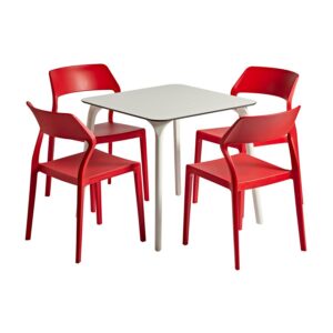 Includes: ZA.1103 - SNOW Side Chair - Red x 4 ZA.1114CT - MAYA Table 80 - White x 1