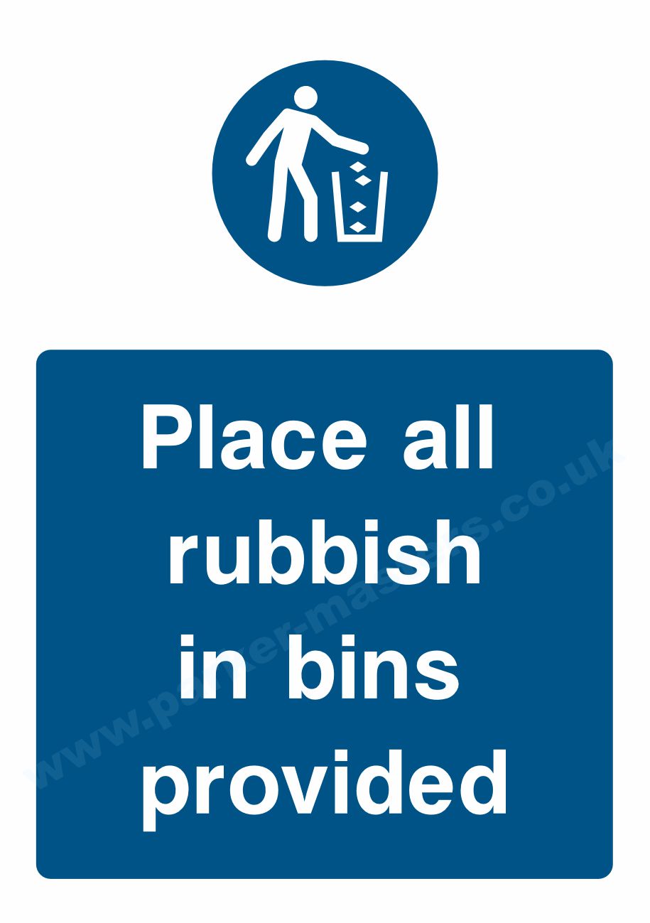 Place All Rubbish in Bins Provided (Portrait)
