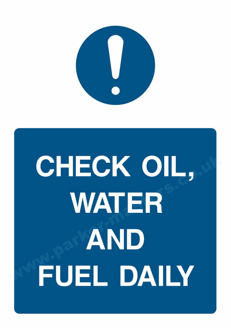 Check Oil, Water and Fuel (Portrait)